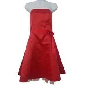 Jessica McClintock for Gunne Sax Red Rockabilly Dress A-line Strapless with Bow